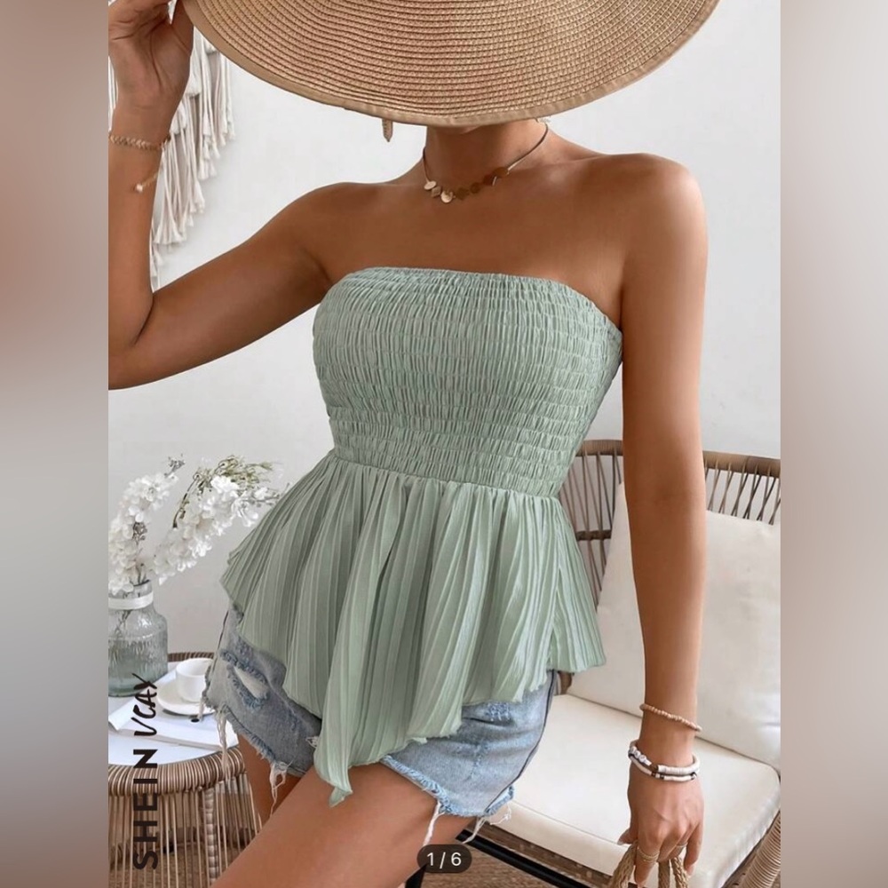 Light green strapless babydoll top